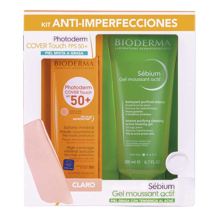 Kit Bioderma Photoderm Cover Touch y Sébium Gel Moussant Actif